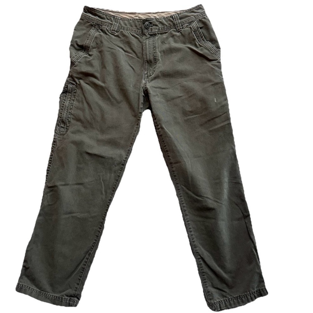 GH Bass Canvas Pants Men Tan Khaki Flat Front Zip Cargo Pocket Sz 32 x 30 - Picture 2 of 9